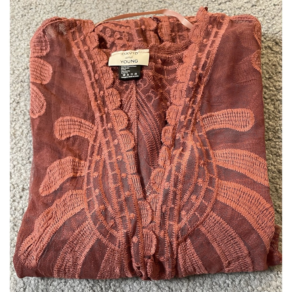 David And Young Floral Lace Duster Kimono OS Open Front Scalloped Hem Boho Beach - Picture 10 of 10